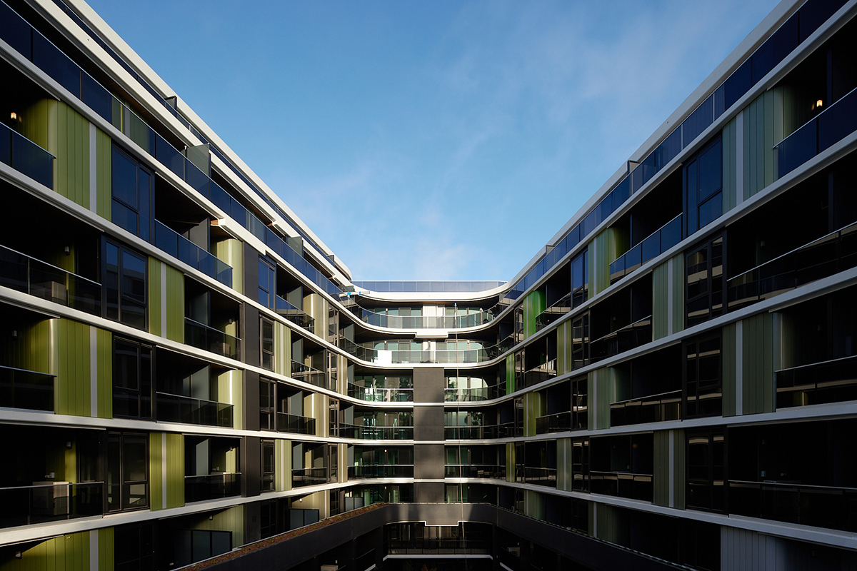 Sierra Apartments, Hawthorn, Victoria. Featuring five COLORBOND® steel colours, these carefully selected hues reflect the changing seasonal tones of Hawthorn's iconic tree-lined streets.