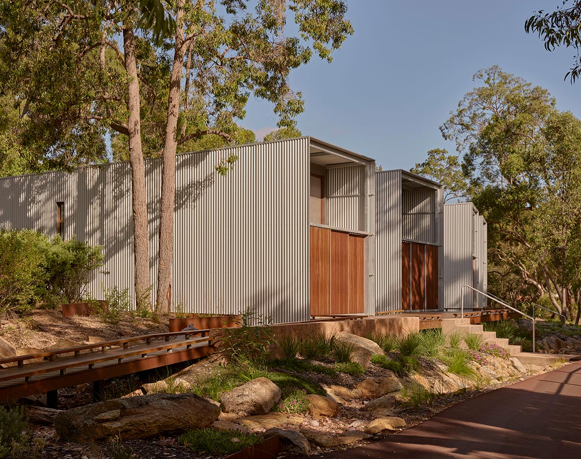 Marri Pavilions, Rezen Studio clad in corrugated steel
