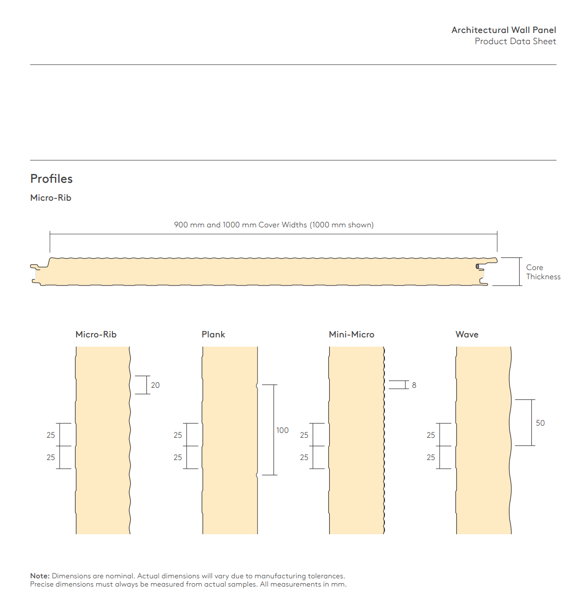 Kingspan Architectural Wall Panel profiles and dimensions
