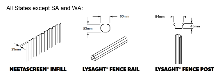 LYSAGHT NEETASCREEN® Fencing dimensions