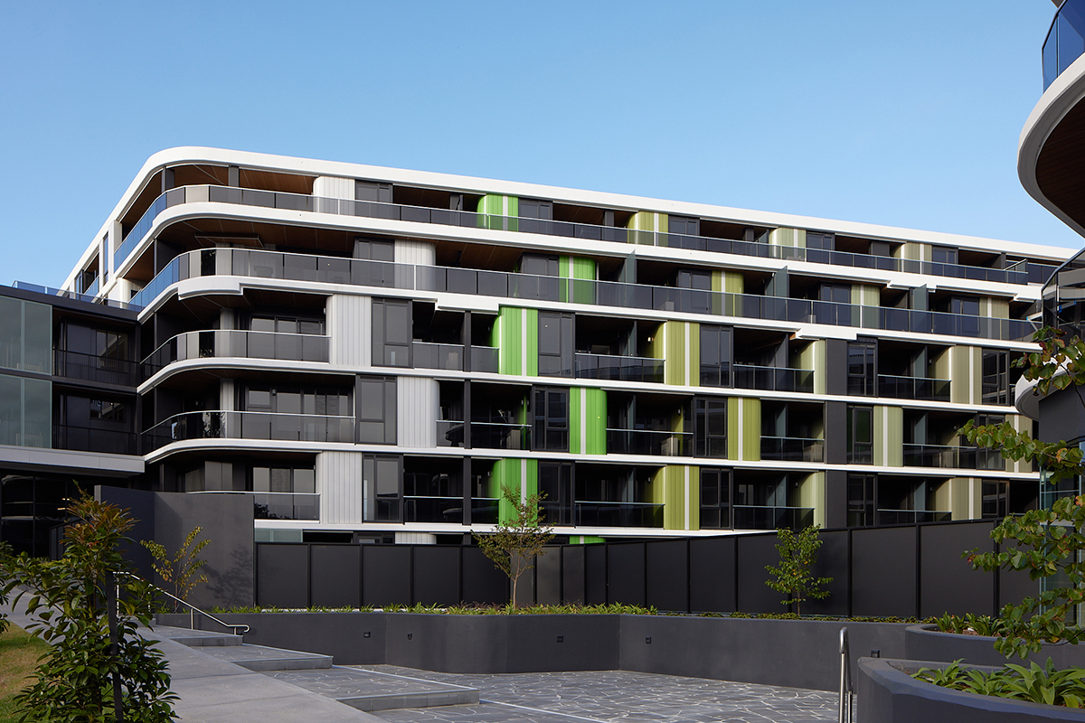 Sierra Apartments, Hawthorn, Victoria. Featuring five COLORBOND® steel colours, these carefully selected hues reflect the changing seasonal tones of Hawthorn's iconic tree-lined streets.