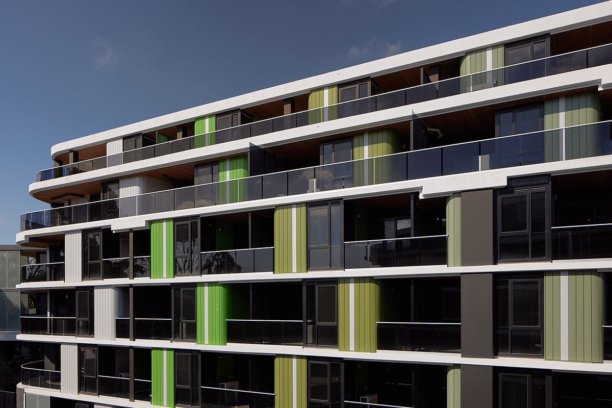 Sierra Apartments, Hawthorn, Victoria. Featuring five COLORBOND® steel colours, these carefully selected hues reflect the changing seasonal tones of Hawthorn's iconic tree-lined streets.