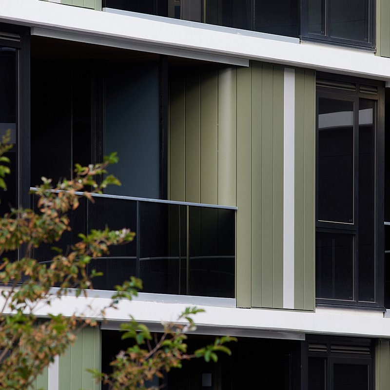 Sierra Apartments, Hawthorn, Victoria. Featuring five COLORBOND® steel colours, these carefully selected hues reflect the changing seasonal tones of Hawthorn's iconic tree-lined streets.