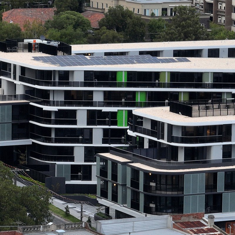 Sierra Apartments, Hawthorn, Victoria. Featuring five COLORBOND® steel colours, these carefully selected hues reflect the changing seasonal tones of Hawthorn's iconic tree-lined streets.