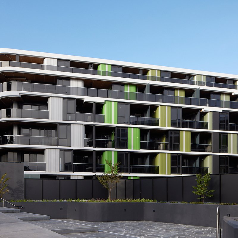 Sierra Apartments, Hawthorn, Victoria. Featuring five COLORBOND® steel colours, these carefully selected hues reflect the changing seasonal tones of Hawthorn's iconic tree-lined streets.