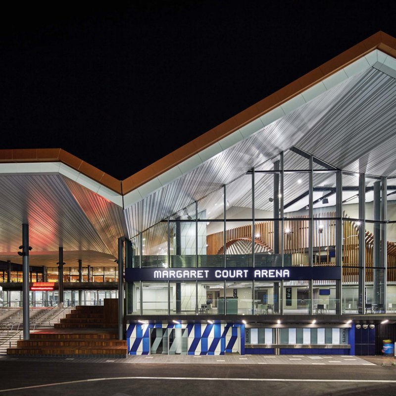 A dramatic roof profile of folded strength invests the project with a distinctive signature