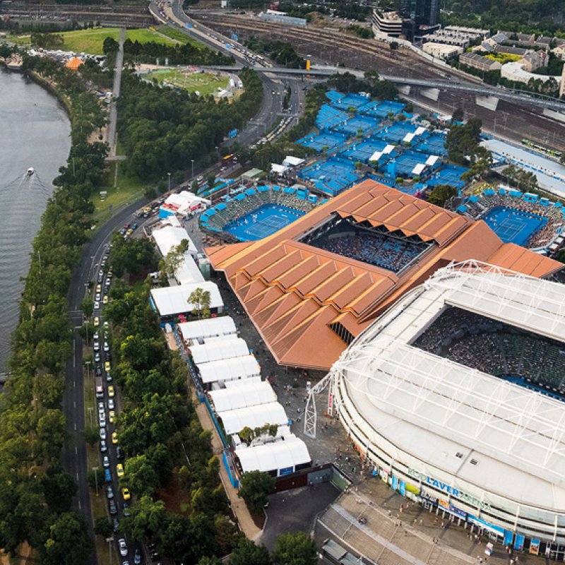 A deferential roof-line below that of Rod Laver Arena preserves the iconic form of the old