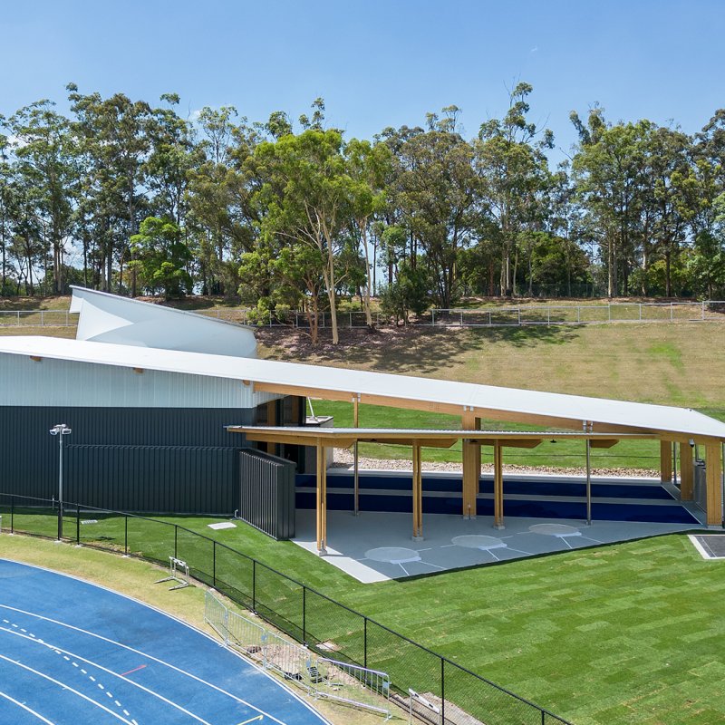 Throws Pavilion - Queensland Sport and Athletics Centre Shale Grey COLORBOND steel roof and running track