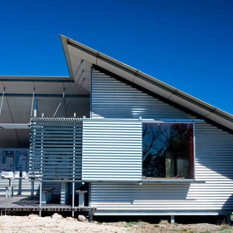 The Mt Franklin Visitors Shelter, with its environment-engaging exploded form, is anything but a typical bush hut.